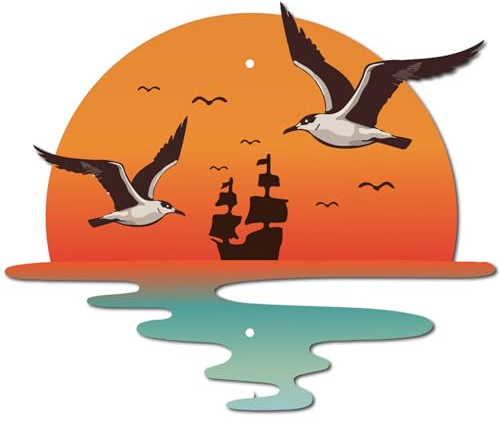 CREATCABIN Metallvogel Wandkunst Außenbereich Rustikale Wanddekoration Eisen Farbenfroh Sonnenuntergang Schiff Wasser Hängende Ornament Skulptur Für Veranda Wohnzimmer Zuhause Garten Balkon 30x25cm