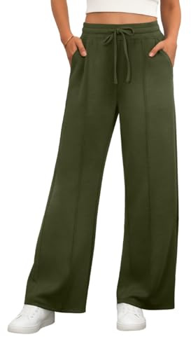 PrinStory Women Trousers High Elasticated Waist Straight Leg Stretch Yoga Pants Casual Trousers with Pockets