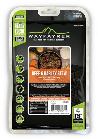Wayfayrer Camping Food 300g Ready to Eat, Hot or Cold, Meal Pouch | Duke of Edinburgh Recommended Kit | Camping, Hiking, Fishing and Outdoor Adventures (Beef & Barley Stew)