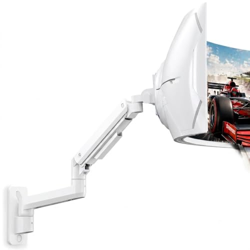 monTEK Ultrawide - Soporte de pared para pantallas de 17 a 49 pulgadas, soporte de monitor de alto rendimiento para hasta 20 kg, brazo de gas ajustable para monitor, soporte de pared VESA de 75 x 75