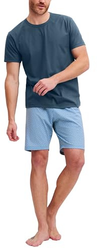 CALIDA Cotton Special Kurz-Pyjama, Schlafanzug Herren, aus 100% Baumwolle Dark Denim 46-48