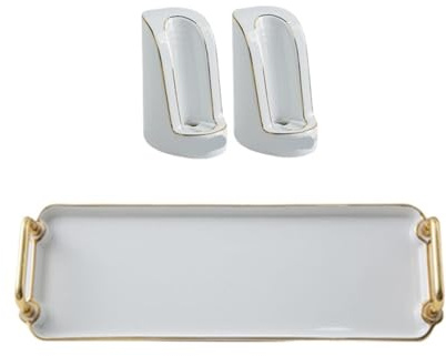 Kompatibel for Sonicare, Oral-B, Keramik-Tablett-Set mit elektrischem Zahnbürstenhalter und Mundwasserbecher aus Glas, Desktop-Aufbewahrungsdekoration(A white 3pcs)