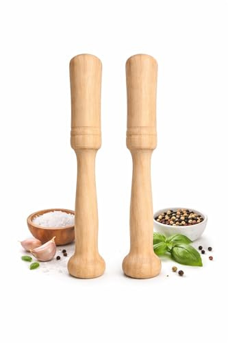 Mano de Mortero de Madera Natural, 32 cm, Acabado Madera Natural, 2 Unidades