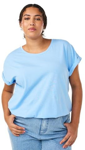 Zizzi T-Shirt Damen große Größen - Baumwollmix, Rundhals, Relaxed Fit | Basic Oberteil aus 60% Baumwolle und 40% Polyester, Rundhals mit Umschlagärmeln, relaxed für Alltag und Büro