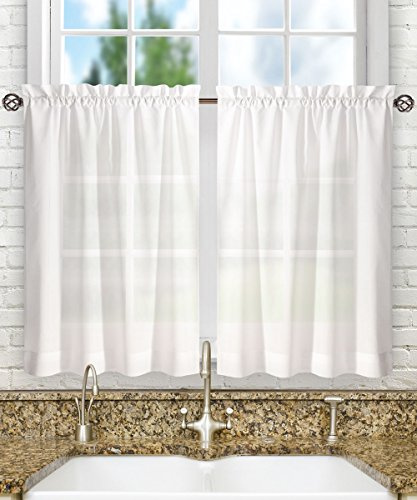 Ellis Curtain Stacey Sheer 56-by-24 Inch Tailored Tier Pair Curtains, White, 56x24