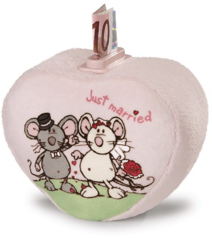 Nici 36760 - Bedruckt und herzförmige Spardose Mauspärchen, Plüsch, 13 x 7 x 11.5 cm