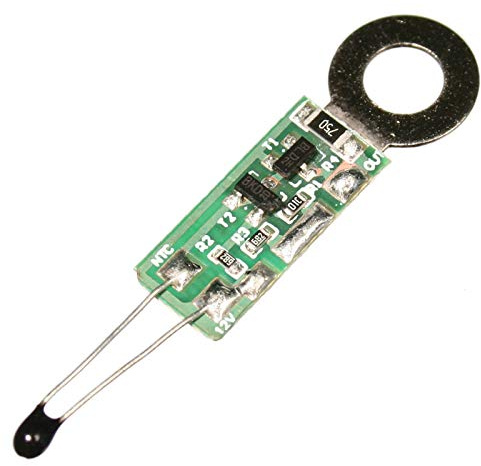 SmartCooler© Lüftersteuerung LS9112, steuert 12 Volt DC Lüfter in Abhängingkeit zur Umgebungstemperatur. Befestigung der Platine mit 5mm Ringöse direkt am Lüfter. Maße (LxBxH): 38x10x2mm.