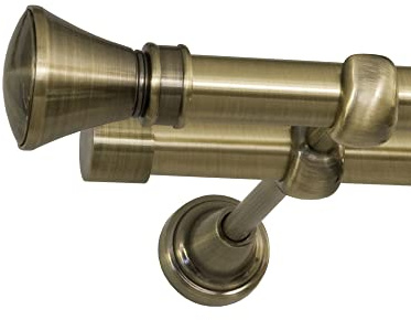 ROLLMAXXX Gardinenstange 200 cm 2-läufig Ø19 mm – Messing – Colosseo | Vorhangstange aus Metall Messing Design, Set inkl. Wandhalterungen & Endstücke, Alternative zur Gardinenschiene
