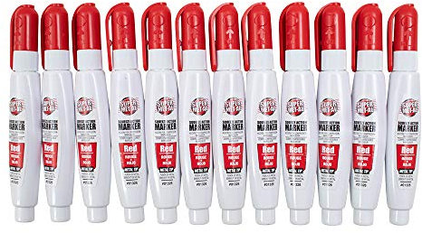 12 Pc Set Red Super Met-Al Fine Tip Paint Marker Pens Weatherproof 1.4mm Stroke Metal Stone Rubber Plastic Glass for Industrial Auto Arts AutoAndArt