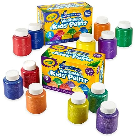 Crayola Washable Kids Paint Set (12ct), Easter Basket Stuffer, Classic and Glitter Paint for Kids, Spring Arts & Crafts Supplies for Classrooms, Toddler Painting Kit, Gifts, Ages 3+ [Amazon Exclusive]