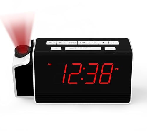iTOMA Projektionswecker für Schlafzimmer mit 180° drehbarem Projektor, FM Radio, 4-stufiger Helligkeitsdimmer, CKS512U