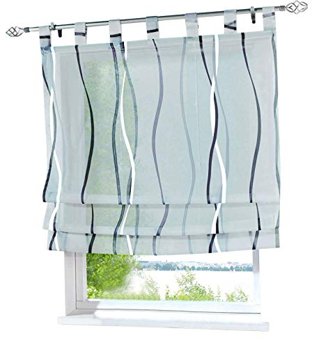 1 Stück Raffrollo mit farbigen Wellen Muster Design Raffgardine Voile Vorhang (BxH 100x140cm, Grau)