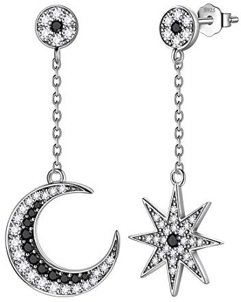 Aurora Tears Moon Star Halskette Ohrringe 925 Sterling Silber Crescent Moon Star Anhänger Ohrstecker mit Zirkonia Schmuck Geschenk für Frauen und Mädchen