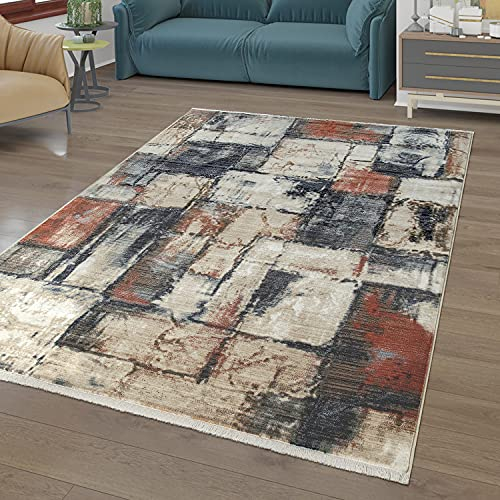 TT Home Kurzflor Teppich Wohnzimmer Modern Abstraktes Muster Orient Mosaik Design Bunt, Größe:80x150 cm