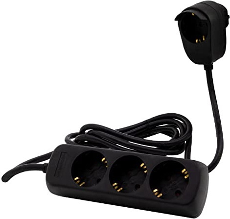 REV Steckdosenleiste PowerSplit - Mehrfachsteckdose 4-Fach (3+1), 3500W, 2m, schwarz