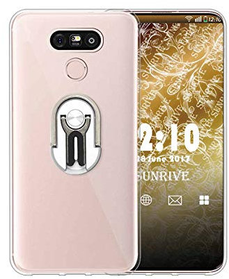 Sunrive Cover Per LG G5, supporto smartphone per auto Custodia in molle Trasparente silicone Morbida protector back Case girevole a 360 gradi Protettiva Kickstand(argento)