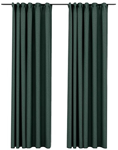 vidaXL 2X Vorhang Verdunkelung mit Haken Verdunkelungsvorhang Kräuselband Thermo Gardine Blickdicht Vorhänge Leinenoptik Grün 140x245cm