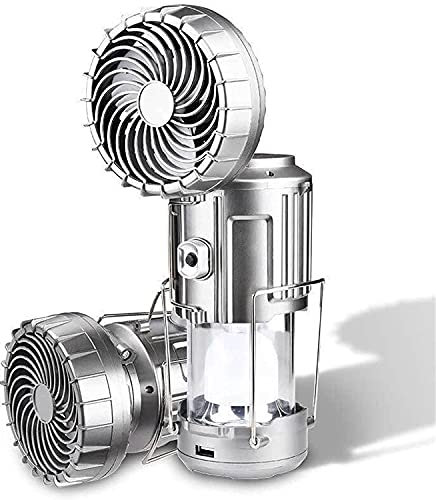 Lanterne de camping à LED extérieure portable 6 en 1 avec ventilateur, lampe de ventilateur électrique de levage et d'étirement solaire, lumières de lanterne de camping pliables (Argent)