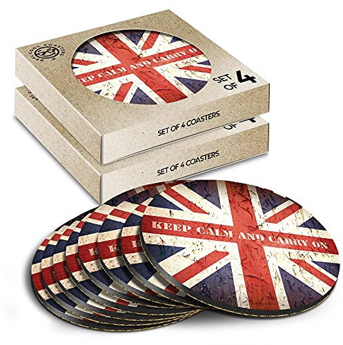 8 x Eco Boxed Cork Coasters - Keep Calm Carry On Britain Drink Cup Mug Glass Table Mat #14515