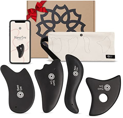 LUONKOS Skincare Gua Sha & Face Massager Set - 4-Piece Classic Black Stone - Face Roller & Beauty Tools for Facial Massage, Self Care & Wellness - Jawline Shaper