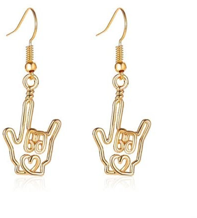Women Dangle Earrings I Love You Hand Sign Language Drop Earring Jewelry Gift, Metal, No Gemstone