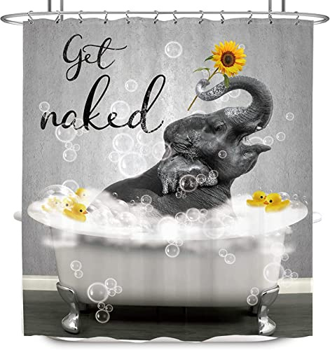 Duschvorhang 120x200 Tier, 3D Drucken Elefant Shower Curtains Textil Anti Schimmel Wasserdicht Duschvorhänge Badewanne Stoff Polyester Waschbar Lang Vorhang mit 8 Haken