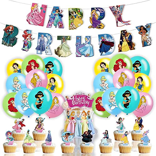 Prinzessin Luftballons Set,schneeweißes Aschenputtel Party Dekorationen Happy Birthday Banner Cake Topper Luftballon Party Supplies für Kindergeburtstag Babyparty Dekoration 35 Stück
