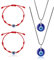 Yolev 4 Stück Evil Eye Halskette mit Evil Eye Armband Set 2 Amulett Glücksarmband mit Karten 2 Evil Eye Anhänger Halskette Türkei Blau Evil Eye Necklace Damen Herren Jungen Nazar Kette
