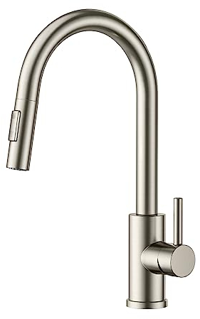 FORIOUS Wasserhahn Küche, Hoher Bogen Küchenarmatur mit Herausziehbarer Brause Ausziehbar Armatur, Mischbatterie Spültischarmatur Küche Küchenarmaturen, 360° Schwenkbar, Edelstahl