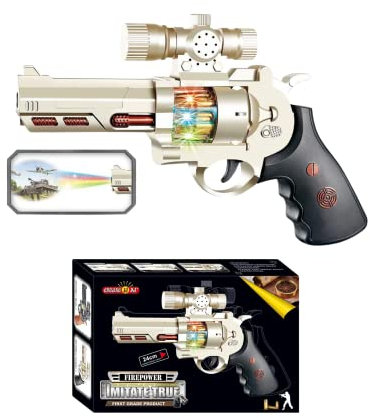 Toy Gun for kids great for Police Costume accessories, Army Soldier Military fancy dress pretend. This durable plastic toy Gun Pistol emits ounds lights, movement & projects images for hours of fun