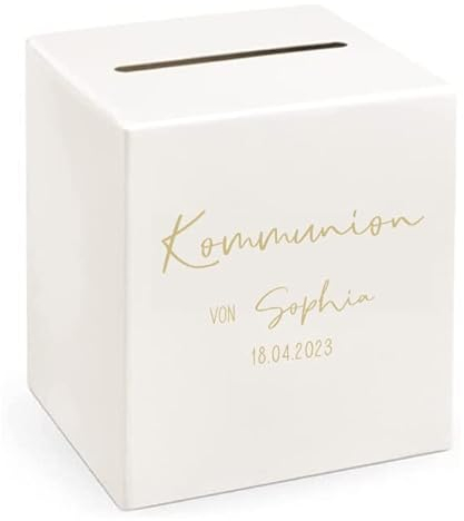 Brief-Box zur KOMMUNION personalisierbar mit Namen & Datum in creme & gold Kuvert-Kiste Geschenk-Box Geld-Box Kommunions-Geschenk Geld-Geschenke zur Kommunion Sammel-Box für Jungen & Mädchen geeignet