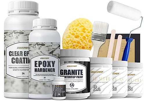 Granite Countertop Paint Kit(White) - Counter Top Refinishing Kit for Kitchen Bathroom. All-in-one kitchen and bathroom countertop restoration and refurbishment, covering 35 square meters.