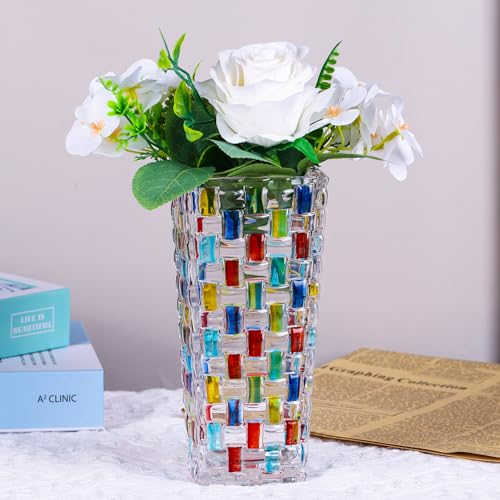Jarrón de Cristal, jarrón de Cristal Moderno de Colores para Flores, como decoración para balcón, alféizar de Ventana, Mesa de salón, Regalo de inauguración de la casa (Cuadrado-S)