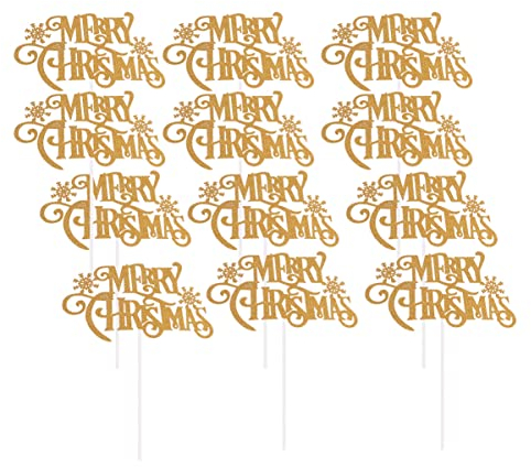 MAGICLULU 12pcs Merry Christmas Letter Topper Cake Gitter Letter Cupcake Topper Pick Xmas New Year Holiday Cake Decorations