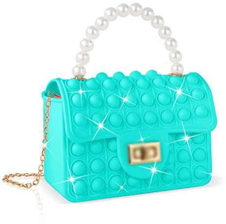 Ainiv Pop Push It Tasche Handtasche, Pop Tasche, 2 in 1 Fidget Toys Taschen Umhängetasche Diagonaltasche mit goldene Kette, Große Größe 16x12x7cm, Anti Stress Spielzeug Handtasche für Kinder (Grün)