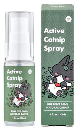 JAYU PET Active Catnip Spray - High Potency Transparent Liquid Spray made of Fresh Organic Catnip for Indoor Cats and Kittens, Relieves Stress, Calming, Revives Toys & Scratching Posts, Exercise 30ml