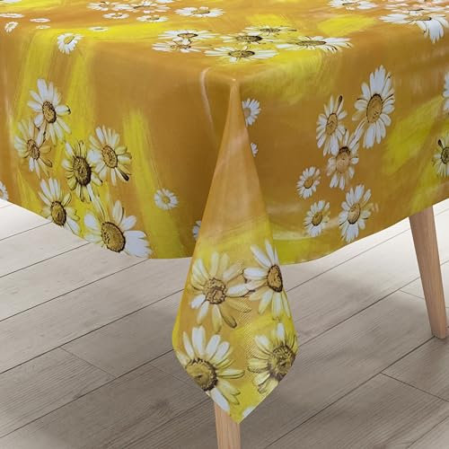 KEVKUS Wachstuch Tischdecke KE11610 Terracotta Margeriten Frühjahr wählbar in eckig, rund und oval - Größe eckig 120x180cm Schnittkante