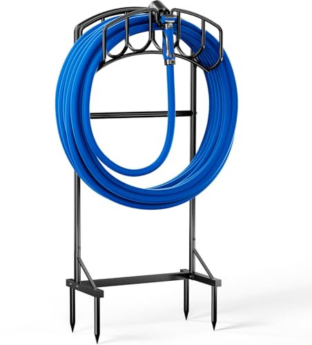 Mutool 110 cm Gartenschlauchhalter, freistehender Schlauchständer, abnehmbarer Metall-Garten-Wasserschlauch-Aufbewahrungs-Organizer, robuster Rohrständer mit Aufbewahrungskorb, schwarz