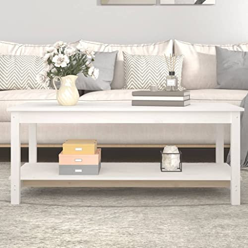 WEMYUFURN Couchtisch Weiß 110x55x45 cm Massivholz Kiefer, Couchtisch, Wohnzimmertisch, Beistelltisch - für Wohnzimmer und Büro - Mittelpunkt für Ihr Zuhause