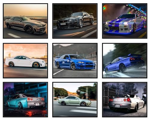BigWig Prints Nissan Skyline GTR R34 Poster – JDM Poster, Nissan Skyline Poster, Nissan Skyline GTR Poster, JDM Nissan GTR Poster, JDM Wandkunst, Auto-Poster für Schlafzimmer – ungerahmt (20,3 x 25,4