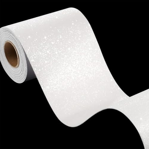 FunStick 10CM×5M Borde Papel Pintado Blanco Brillante Borde de Papel Pintado Autoadhesivo Pared Blanco Cenefa Adhesiva para Pared Borde Decorativo para Espejo Blanco Brillantina Cenefas Adhesivas
