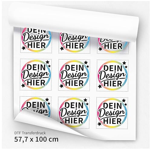 Moonworks® DTF Transfer Bügelfolie für Textilien personalisierbar Patches zum Aufbügeln Dein eigenes Bild Foto Wunschtext Design Druckbogen 54x100 weiß standard