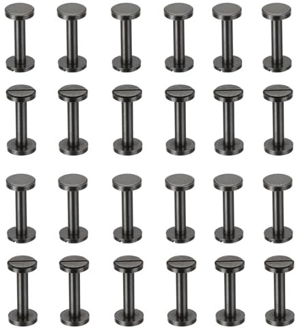 PATIKIL 25 Ensembles de Vis Chicago, Vis de Fixation à Fente de 20 mm L, Boulons de Vis de Liaison en Laiton, Attaches Rapides pour Ceinture en Cuir, Albums Photo de Scrapbooking, Noir