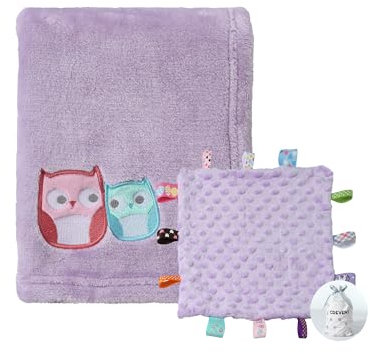 CREVENT Weiche, gemütliche Babydecken für Jungen und Mädchen + Taggie-Decke, Set mit Geschenktasche, Neugeborenen-Essentials (lila)