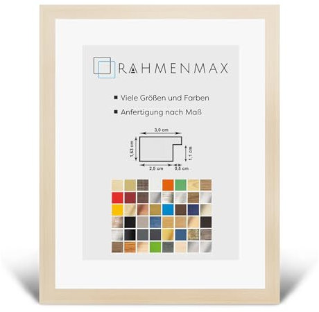 RahmenMax Morena Bilderrahmen Posterrahmen 50x70 cm Ahorn Dekor wie Birke Dekor 70x50 cm mit weisser Rückwand und Antireflex Acrylglas