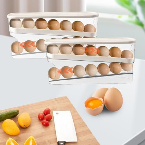 Gachiwar Egg Holder for Fridge, Chicken Egg Storage, Rolling Egg Dispenser, Spase Saving Egg Organizer, Egg Rack for Fresh Eggs Kitchen Double Layer Egg Container