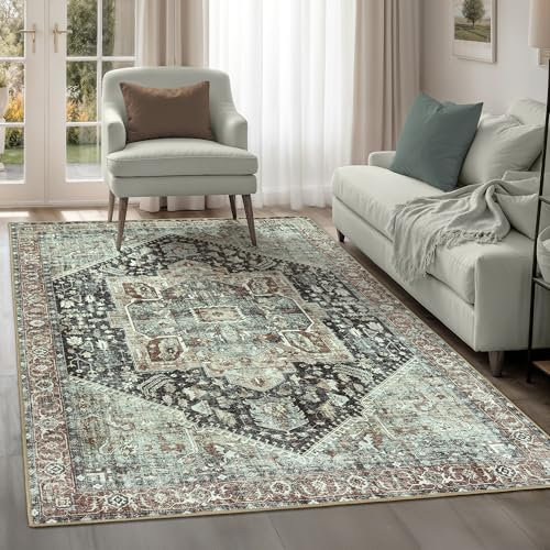 artyrugs Machine Washable Rug, 200x290cm, 75% Recycled Cotton, Short Pile, Non-Slip Backing, Non-Shedding, Area Rugs for Living Room, Bedroom, Kitchen, Hallway, Office, Charcoal & Light Sienna