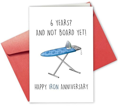 Gevinna 6th Anniversary Card for Husband Wife, Iron 6th Anniversary Card, Funny 6th Wedding Anniversary Card, 6 years? And Not Board Yet! Happy Iron Anniversary