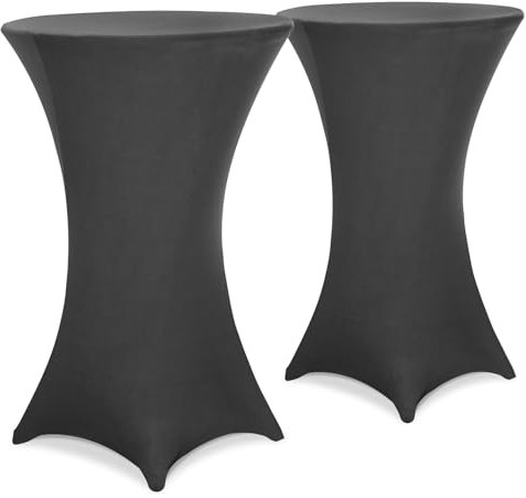 DETEX® Stehtisch Hussen Ø 80-85cm Grau 2er Set Rund 30°C Waschbar Verstärkte Standfüße Knitter- & Bügelfrei Stretch Stehtischhusse Tisch Überzug Cover