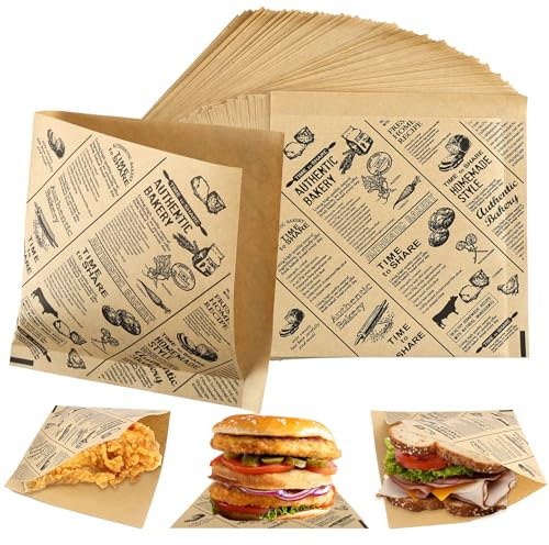150 Stk Dickes Burger Papier, Deli Papierblätter, Käsepapier, Wasserdicht und Öl Burger Tüten, Sandwich Paper, Wrap Papier für Burgers, Pommes, Butterbrot, Käse, Kuchen, 15 x 15 cm